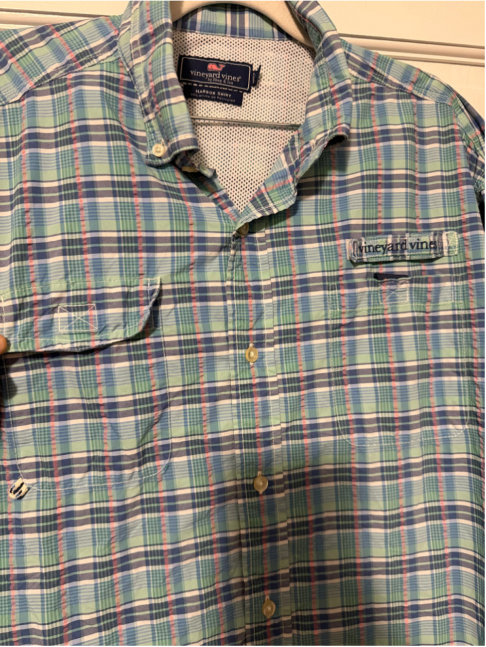 Vineyard Vines Harbor Shirt Men's L Plaid Performance Fishing Long Sleeve Blue - Picture 5 of 6